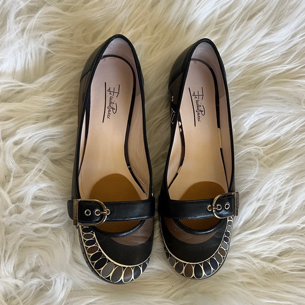 Emilio Pucci Black Print Ballet Flats